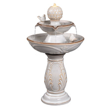 Load image into Gallery viewer, LED 2-Tier Ceramic Bird Bath Fountain