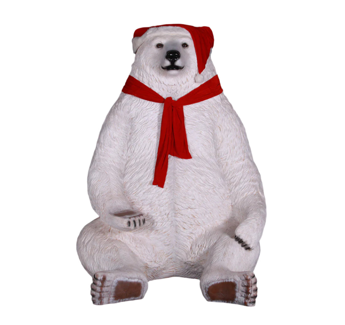 Made to Order: Ph-130100 - Polar Bear W/Hat/Scarf Sitting - Jumbo Resin/Fibreglass