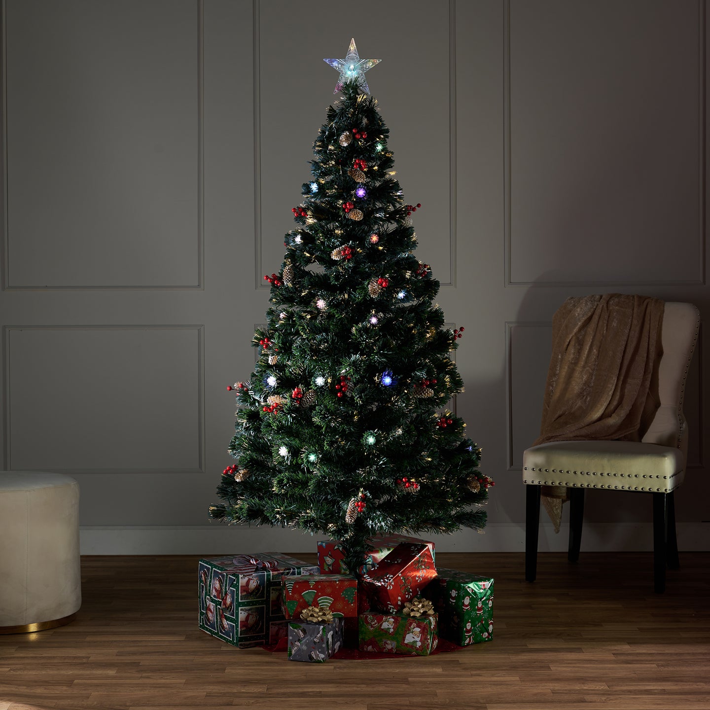 Green Frosted Christmas Tree - Multicolor Cones