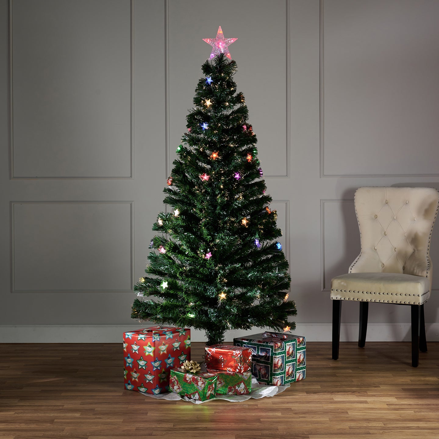 Green Christmas Tree with Star - Multicolor Lights