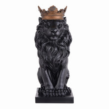 Load image into Gallery viewer, 14.5&quot; H Black Sitting Lion W/ Gold Crown Resin Statue Statue Home Decor Living Room Display

