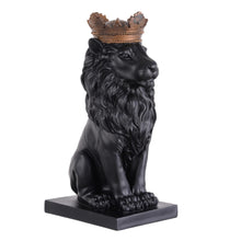 Load image into Gallery viewer, 14.5&quot; H Black Sitting Lion W/ Gold Crown Resin Statue Statue Home Decor Living Room Display
