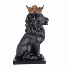 Load image into Gallery viewer, 14.5&quot; H Black Sitting Lion W/ Gold Crown Resin Statue Statue Home Decor Living Room Display
