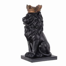 Load image into Gallery viewer, 14.5&quot; H Black Sitting Lion W/ Gold Crown Resin Statue Statue Home Decor Living Room Display

