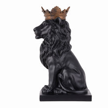 Load image into Gallery viewer, 14.5&quot; H Black Sitting Lion W/ Gold Crown Resin Statue Statue Home Decor Living Room Display
