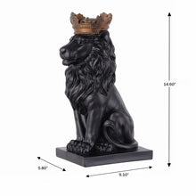 Load image into Gallery viewer, 14.5&quot; H Black Sitting Lion W/ Gold Crown Resin Statue Statue Home Decor Living Room Display
