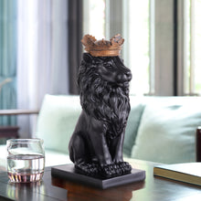 Load image into Gallery viewer, 14.5&quot; H Black Sitting Lion W/ Gold Crown Resin Statue Statue Home Decor Living Room Display
