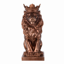Load image into Gallery viewer, 14.5&quot; H Sitting Lion W/Crown Bronze Color Resin Statue Home Decor Living Room Display
