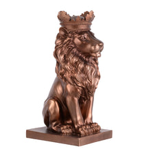 Load image into Gallery viewer, 14.5&quot; H Sitting Lion W/Crown Bronze Color Resin Statue Home Decor Living Room Display
