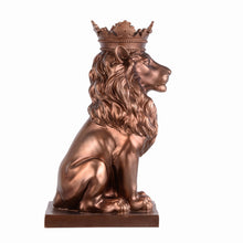 Load image into Gallery viewer, 14.5&quot; H Sitting Lion W/Crown Bronze Color Resin Statue Home Decor Living Room Display
