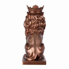 Load image into Gallery viewer, 14.5&quot; H Sitting Lion W/Crown Bronze Color Resin Statue Home Decor Living Room Display
