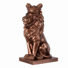 Load image into Gallery viewer, 14.5&quot; H Sitting Lion W/Crown Bronze Color Resin Statue Home Decor Living Room Display
