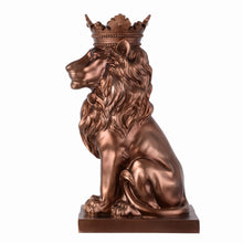 Load image into Gallery viewer, 14.5&quot; H Sitting Lion W/Crown Bronze Color Resin Statue Home Decor Living Room Display
