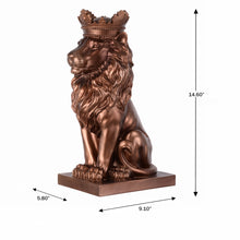 Load image into Gallery viewer, 14.5&quot; H Sitting Lion W/Crown Bronze Color Resin Statue Home Decor Living Room Display
