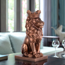 Load image into Gallery viewer, 14.5&quot; H Sitting Lion W/Crown Bronze Color Resin Statue Home Decor Living Room Display
