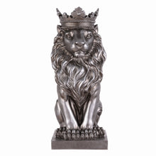 Load image into Gallery viewer, 14.5&quot; H Sitting Lion W/Crown Silver Color Resin Statue Home Decor Living Room Display
