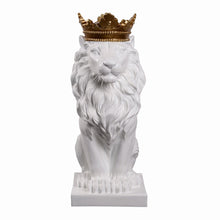 Load image into Gallery viewer, 14.5&quot; H White Sitting Lion W/ Gold Crown Resin Statue Home Decor Living Room Display
