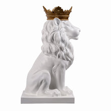 Load image into Gallery viewer, 14.5&quot; H White Sitting Lion W/ Gold Crown Resin Statue Home Decor Living Room Display
