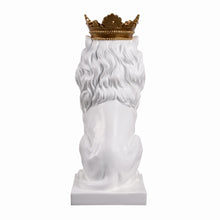 Load image into Gallery viewer, 14.5&quot; H White Sitting Lion W/ Gold Crown Resin Statue Home Decor Living Room Display
