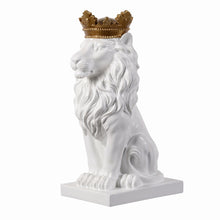 Load image into Gallery viewer, 14.5&quot; H White Sitting Lion W/ Gold Crown Resin Statue Home Decor Living Room Display
