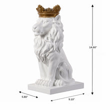 Load image into Gallery viewer, 14.5&quot; H White Sitting Lion W/ Gold Crown Resin Statue Home Decor Living Room Display
