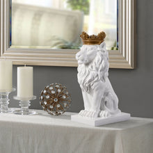 Load image into Gallery viewer, 14.5&quot; H White Sitting Lion W/ Gold Crown Resin Statue Home Decor Living Room Display
