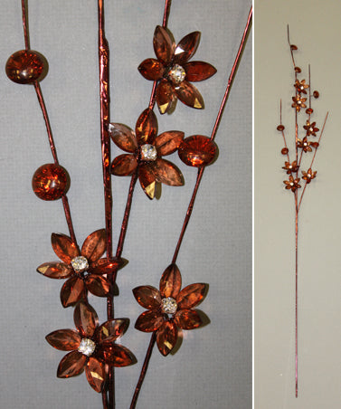 Floral Acrylic Spray-Brown-6Pc Min