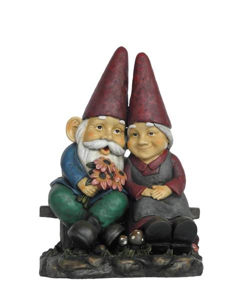 Old Gnome Couple On Bench