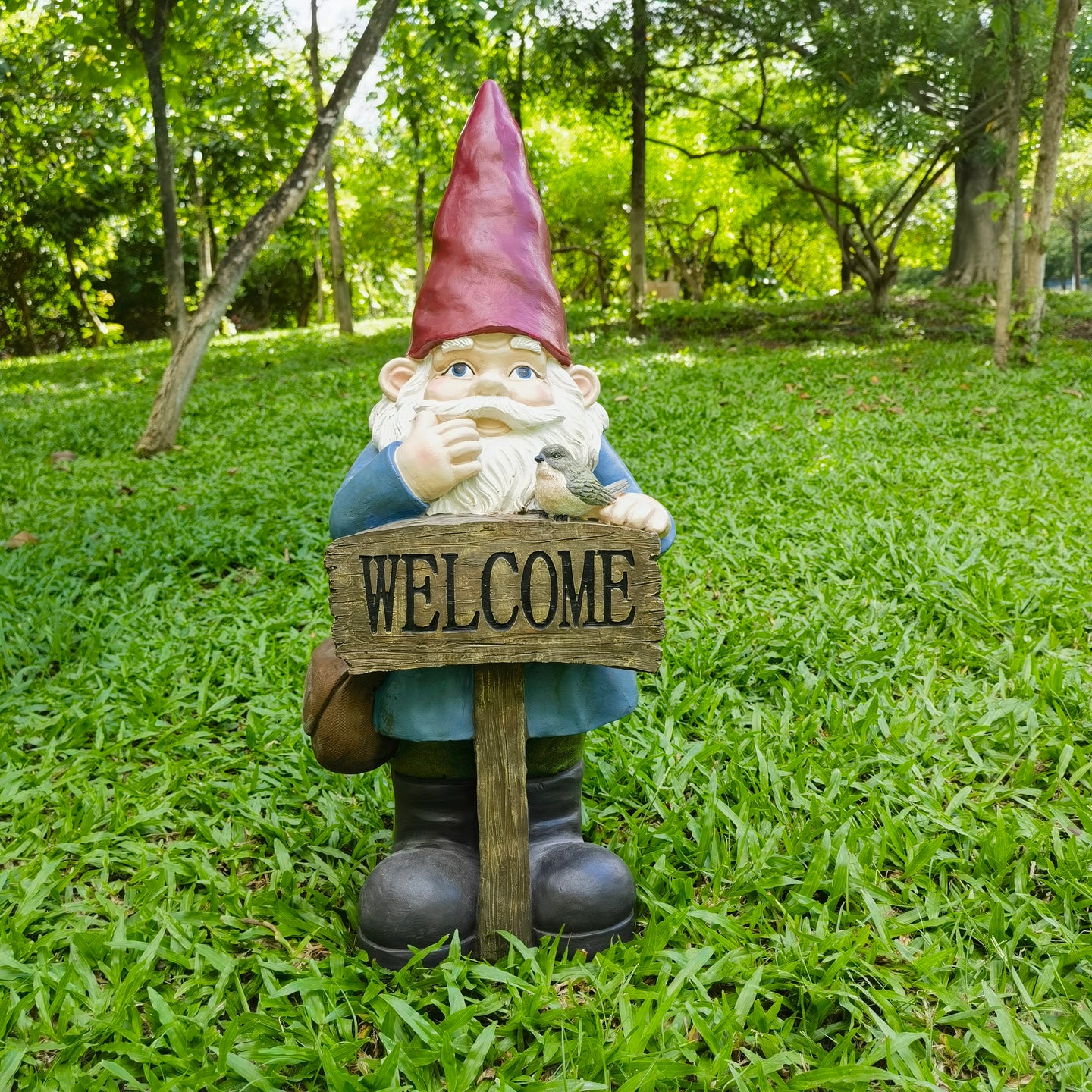 75616-08 - Funny Garden Gnome Holding Welcome Sign