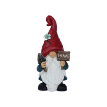 Load image into Gallery viewer, Medium Size Gardener Gnome Statue Holding Home Sign
