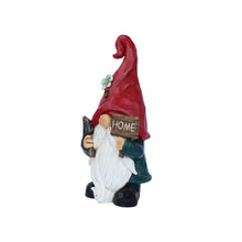 Load image into Gallery viewer, Medium Size Gardener Gnome Statue Holding Home Sign
