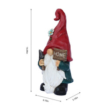 Load image into Gallery viewer, Medium Size Gardener Gnome Statue Holding Home Sign

