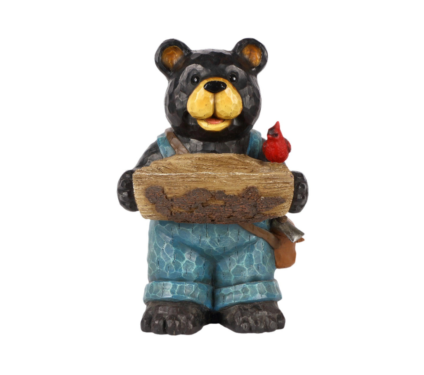 Bear Holds Bird Bath with Cardinal