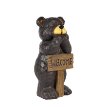 Load image into Gallery viewer, Bear Leans On Welcome Sign
