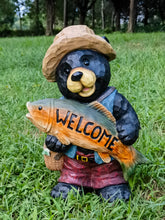 Load image into Gallery viewer, 75619-O - Bear with Fish Welcome Sign for Garden or Home
