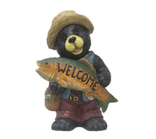 Load image into Gallery viewer, 75619-O - Bear with Fish Welcome Sign for Garden or Home
