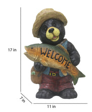 Load image into Gallery viewer, 75619-O - Bear with Fish Welcome Sign for Garden or Home
