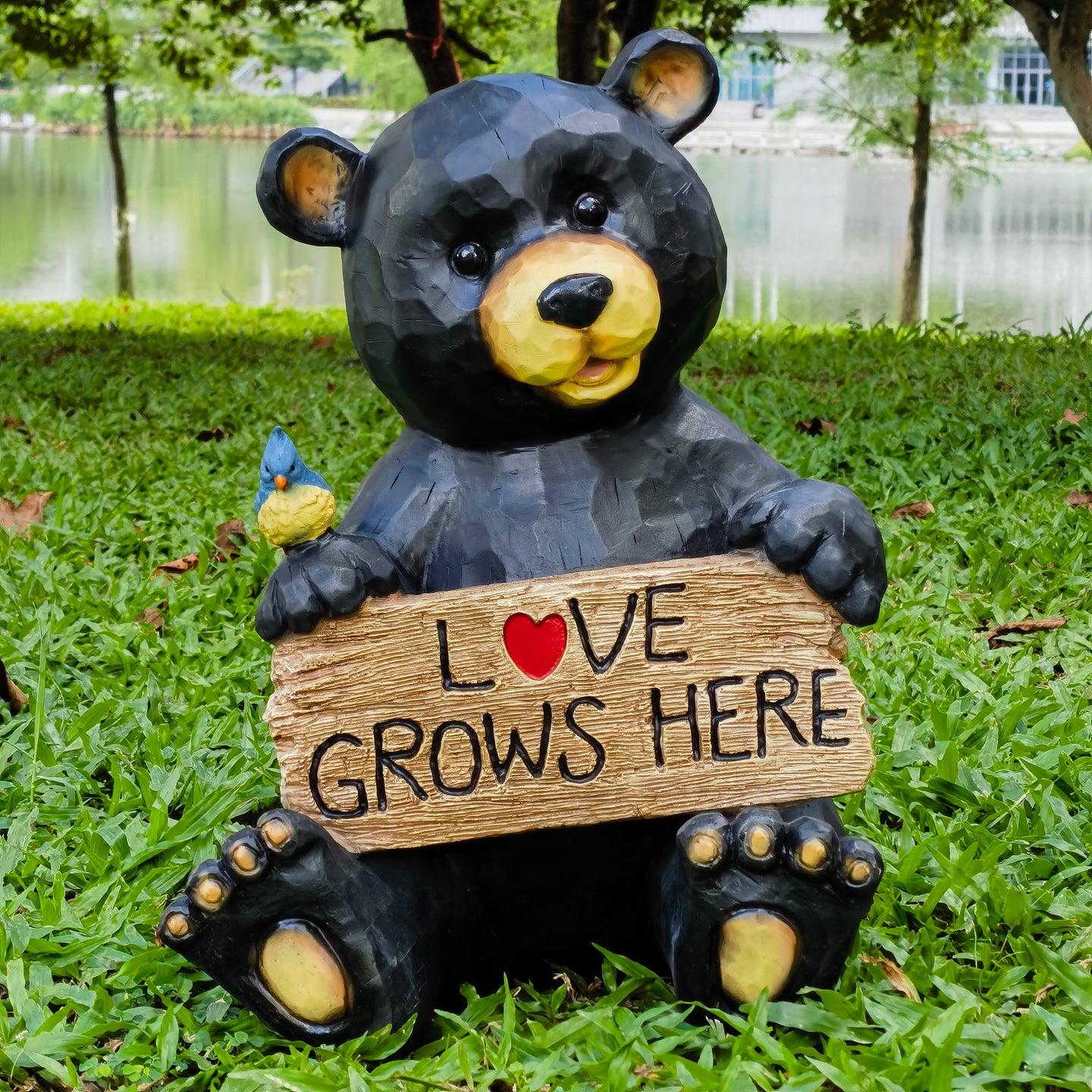75619-T - Sitting Bear Holding Love Sign Garden Decor