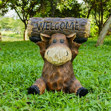 Load image into Gallery viewer, Moose Cub Holding Welcome Sign Garden Decor
