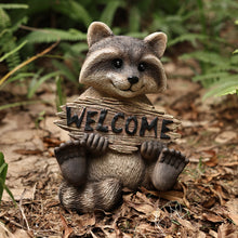Load image into Gallery viewer, Raccoon Sitting Holding Welcome Sign
