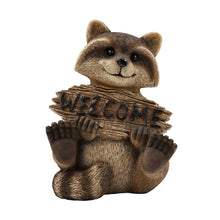 Load image into Gallery viewer, Raccoon Sitting Holding Welcome Sign
