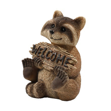 Load image into Gallery viewer, Raccoon Sitting Holding Welcome Sign
