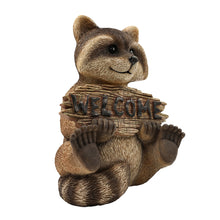 Load image into Gallery viewer, Raccoon Sitting Holding Welcome Sign
