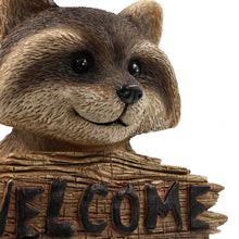 Load image into Gallery viewer, Raccoon Sitting Holding Welcome Sign
