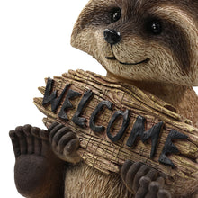 Load image into Gallery viewer, Raccoon Sitting Holding Welcome Sign
