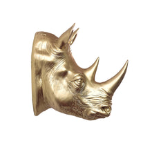 Load image into Gallery viewer, Rhinoceros Head Wall Mount Art Gold Color
