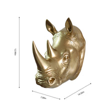 Load image into Gallery viewer, Rhinoceros Head Wall Mount Art Gold Color
