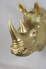 Load image into Gallery viewer, Rhinoceros Head Wall Mount Art Gold Color
