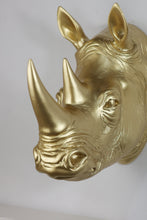 Load image into Gallery viewer, Rhinoceros Head Wall Mount Art Gold Color
