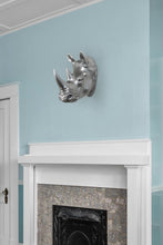 Load image into Gallery viewer, Rhinoceros Head Wall Mount Art Silver Color
